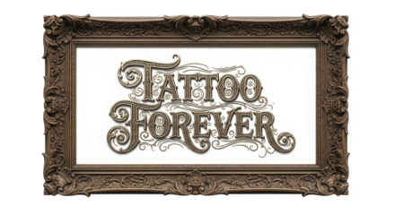 Ornate Tattoo Forever Typography Art Isolated on White Background Vintage Decorative Design