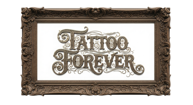 Ornate Tattoo Forever Typography Art Isolated on White Background Vintage Decorative Design