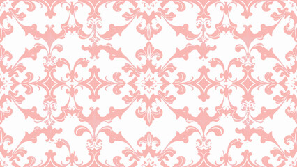 Seamless pink floral vintage pattern with ornate leaves and swirls