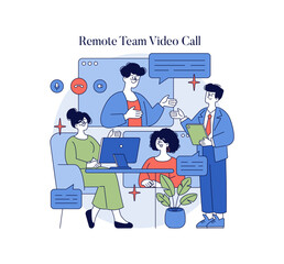 Remote Team Video Call Vector Illustration