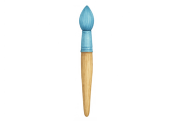 Paintbrush featuring soft blue bristles and a natural wooden handle, ideal for painting, drawing, and creative projects. Transparent background