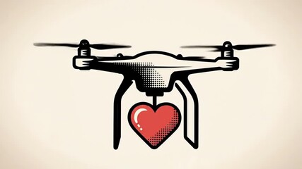 Drone's Romantic Delivery: A drone delicately carries a heart, symbolizing the modern-day delivery of love and affection. Capturing the essence of digital romance and modern communication. - Powered by Adobe
