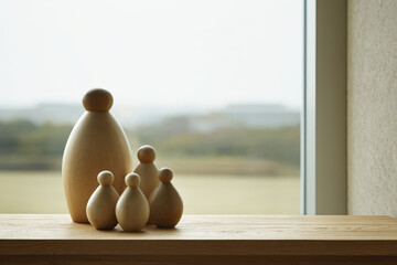minimalist nativity scene placed delicately on windowsill bathed in ultrabright natural light