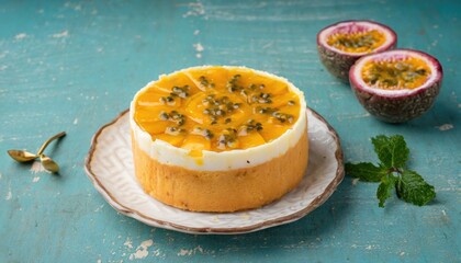 Delicious passion fruit cake. Generated with AI