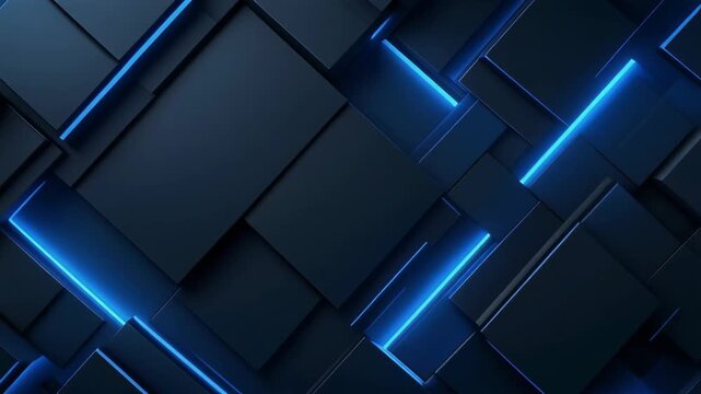 Abstract 4K Video Background with Blue Neon Lines and Cubes - Futuristic Digital Art