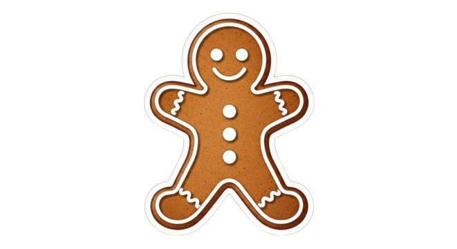 Christmas gingerbread man cookie decoration with royal icing isolated on transparent background