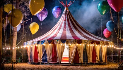 A circus tent with balloons around it. Generated with AI