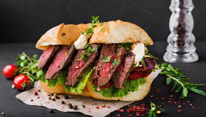 A delicious sandwich with beef. Generated with AI