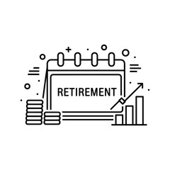 Retirement planning concept with calendar, coins, and growth chart