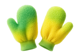 Flexible microfiber mittens for easy window washing on apartment balconies.