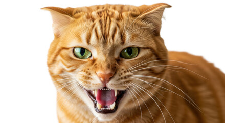 Angry Orange Tabby Cat Baring Teeth Isolated on Transparent Background