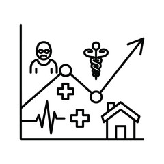 Healthcare cost graph with upward trend, medical symbols, and patient icon