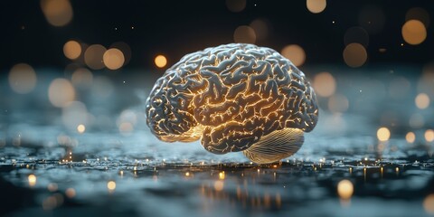 Cognitive health an illustration of a brain with glowing pathways in a neuroplasticity environment