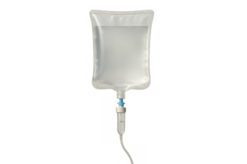 Iv bag with intravenous drip for saline solution administering, medical treatment in healthcare concept, transparent background