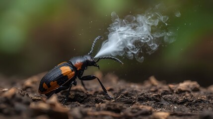 a bombardier beetle lifting its abdomen slightly upward
