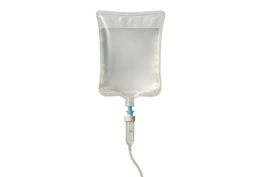 Iv bag with intravenous drip for saline solution administering, medical treatment in healthcare concept, transparent background