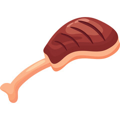 Cooked Steak On Bone Isolated On White Background With Grill Marks