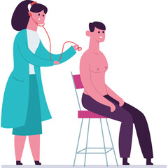 Doctor Listening To Male Patient Chest With Stethoscope In Modern Clinic White Background