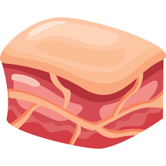 A block of raw pork belly meat with distinct layers of fat and muscle in a realistic isometric illustration on a transparent background