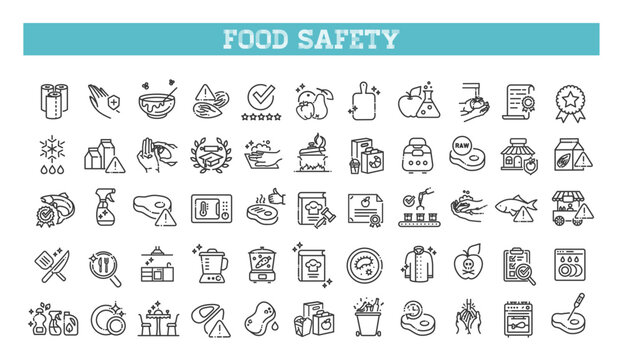 Set of outline food safety icons