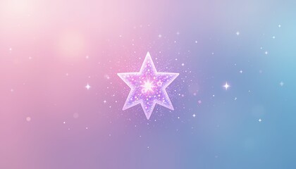 Glowing seven pointed star with sparkling particles shining against soft gradient background
