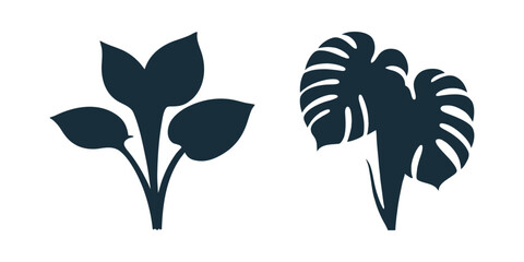 Fototapeta premium Stylized plant icons hosta and monstera leaf design elements