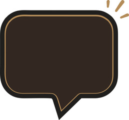 A dark brown speech bubble with a golden outline and a small yellow spark.