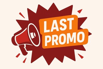 A red megaphone announces a final promotional sale with the words "LAST PROMO" in bold orange letters against a dark red starburst background.