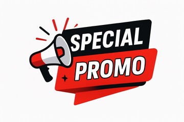 A megaphone announcing a special promotion with bold text on a red and black banner.