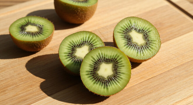Vibrant fresh kiwi fruit slices showcasing natural green color, juicy texture, healthy nutrition, tropical flavor, and appealing presentation for healthy eating