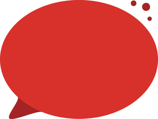 A large, vibrant red speech bubble with a pointed tail and small red dots in the upper right corner.