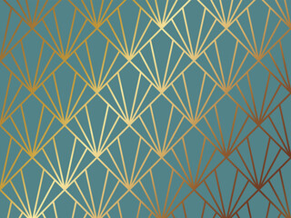 高級感のあるアールデコ模様の背景　ターコイズ＆ゴールド