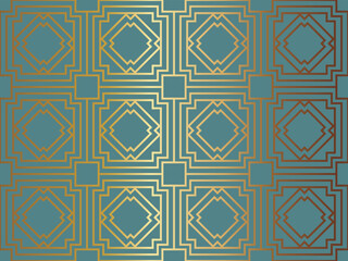 高級感のあるアールデコ模様の背景　ターコイズ＆ゴールド