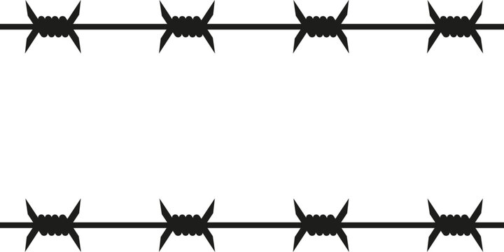 Vector Barbed Wire empty Frame isolated transparent background. Simple black Barb Wire Frame design with blank space for text. Ideal for International Holocaust remembrance Day banner placard cover. - Powered by Adobe