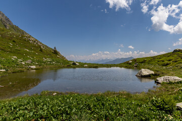 Beautiful view on alpine lake in the Lauzière massif , Savoie , France 