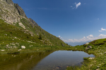 Beautiful view on alpine lake in the Lauzière massif , Savoie , France 