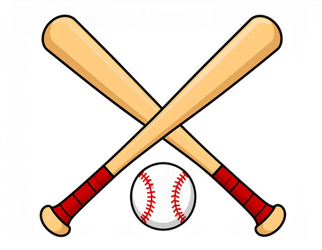 Stylized Baseball Icon with Crossed Bats and Ball, isolated on transparent background. - Powered by Adobe