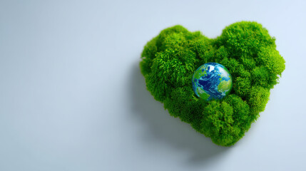 Green moss heart earth globe nature conservation love ecology concept