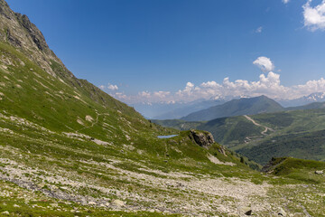 Beautiful view on alpine lake in the Lauzière massif , Savoie , France 