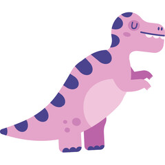 Cute Pink Tyrannosaurus Rex Dinosaur with Purple Spots and Closed Eyes Standing on a Transparent Background Ideal for Childrens Illustrations and Educational Content