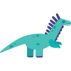 Cute Teal Cartoon Dinosaur with Purple Spikes and Dark Spots on Transparent Background Full Body Profile View Playful Character