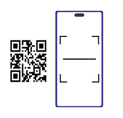 Vector illustration of a mobile phone, cell phone icon, smartphone with QR code or barcode scanning for payments, applications, authentication, codes, passwords.
