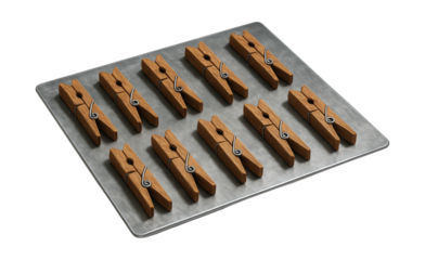 Galvanized metal sheet with clothespins, ideal for an industrial-style space.