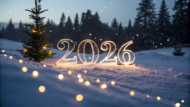 Snowy 2026 Winter Night Scene