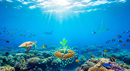 Fototapeta premium Underwater conservation concept coral reef marine life growth eco system