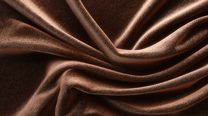 Fototapeta premium A close-up shot of a luxurious brown velvet fabric, with graceful folds and shadows