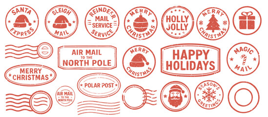 Fototapeta na wymiar Vintage Christmas postmarks and holiday mail stamps set