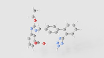 candesartan molecule 3d, molecular structure, ball and stick model, structural chemical formula antihypertensive agent