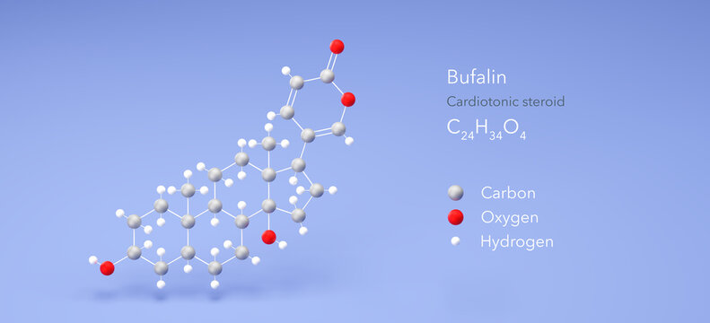 bufalin molecule, molecular structure, cardiac stimulants 3d model, Structural Chemical Formula and Atoms with Color Coding