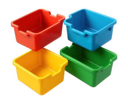 Colorful interlocking storage bins for a creative play area in a daycare.